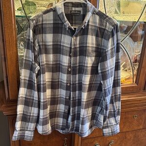 Eddie Bauer Men's Gray and White Checkered Shirt